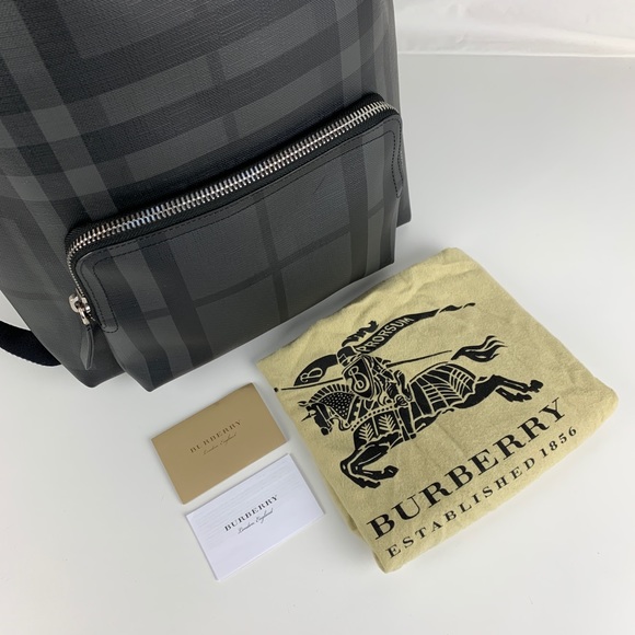 New Burberry Leather Trim London Check Backpack - Picture 6 of 8